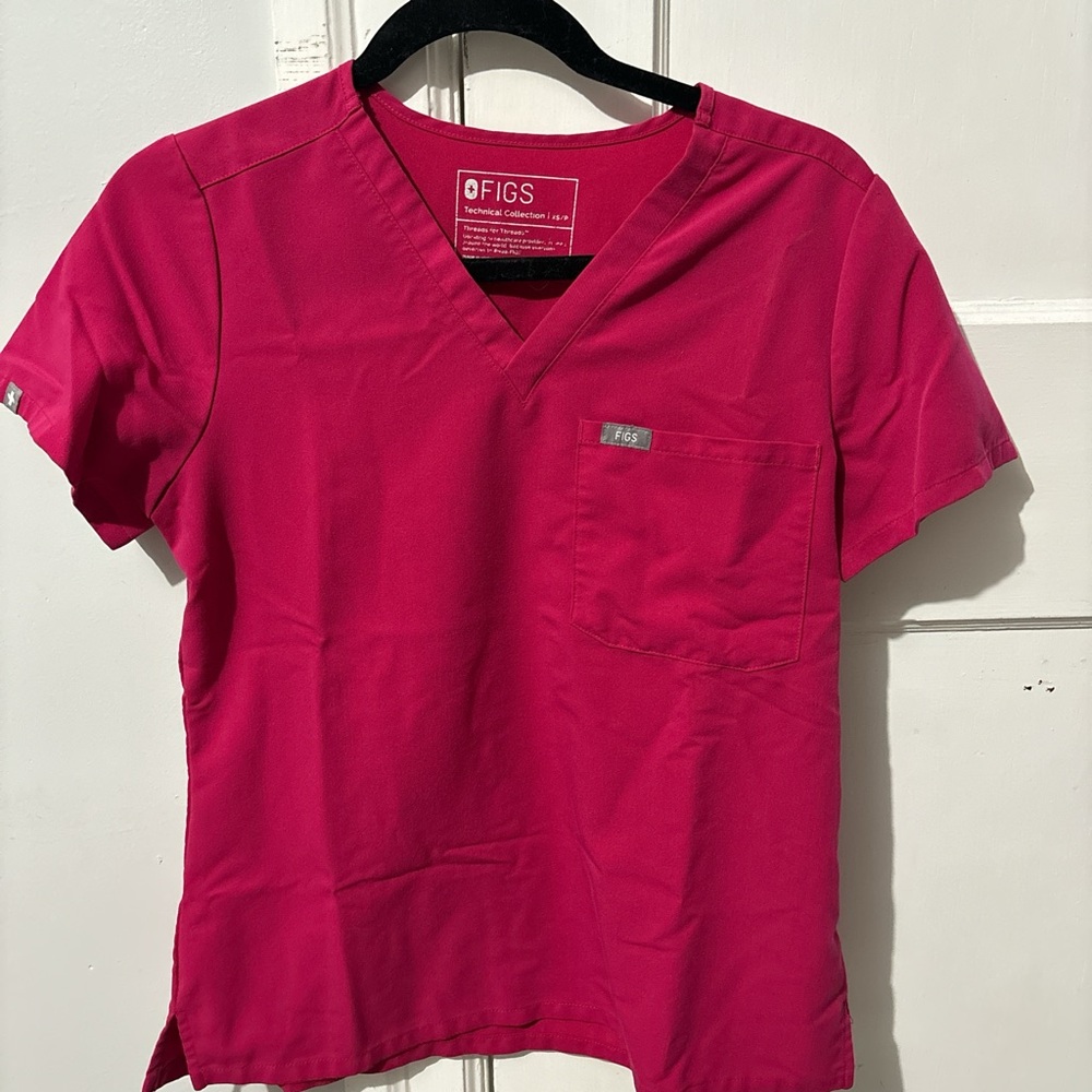 Figs Hot Pink V-Neck Scrub Top